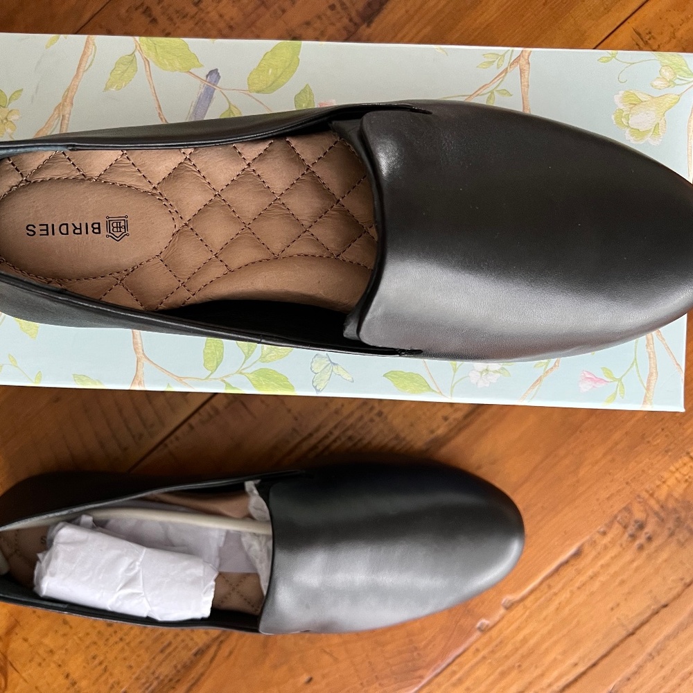NWT -BIRDIES Black Leather "Starling" style Flats, Size 9 M